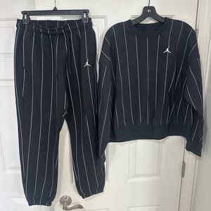 Jordan Black Pinstripe Crewneck Sweatset with White Jumpman Logo